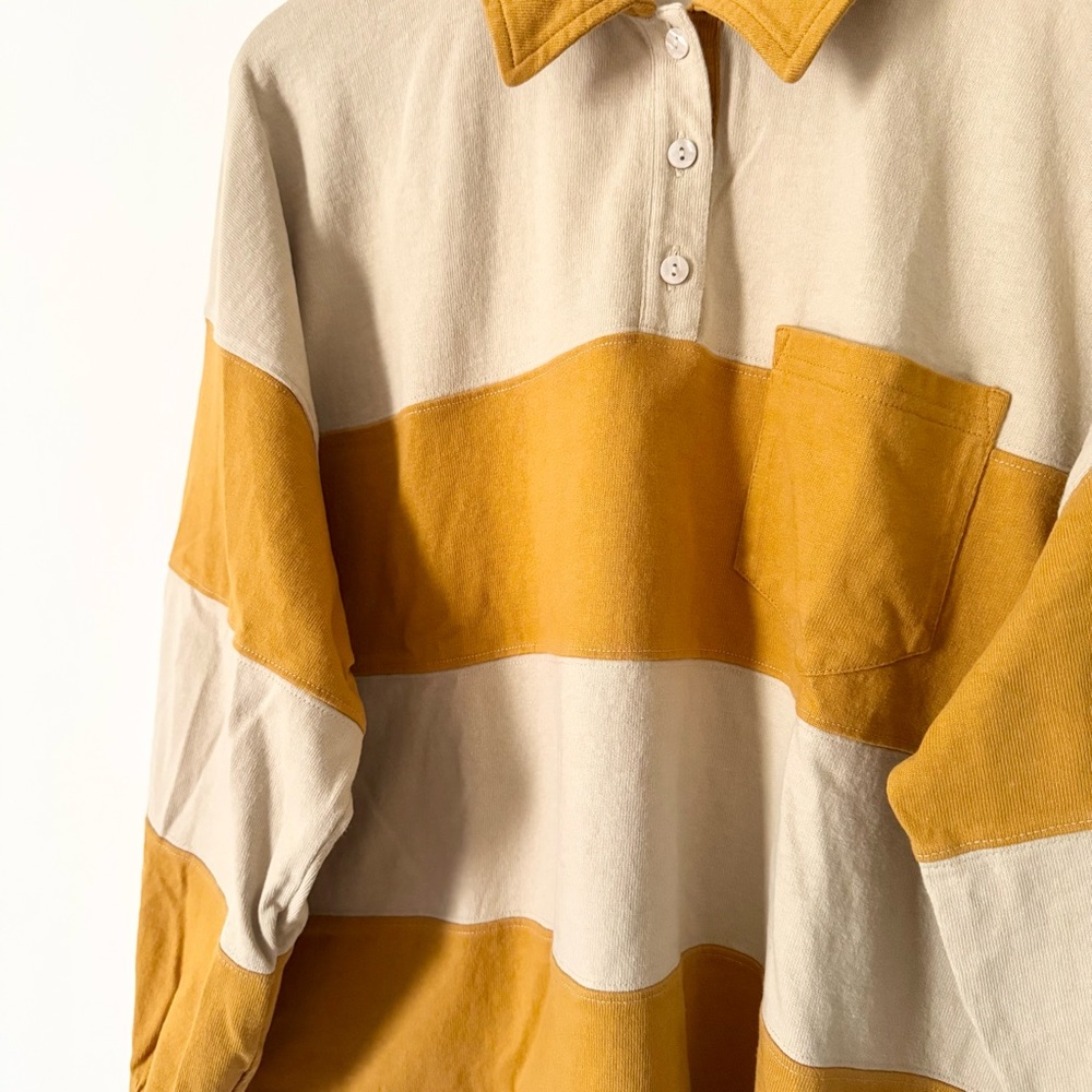 Madewell Striped Rugby Polo Shirt Amber Gold Size M - Picture 5 of 11